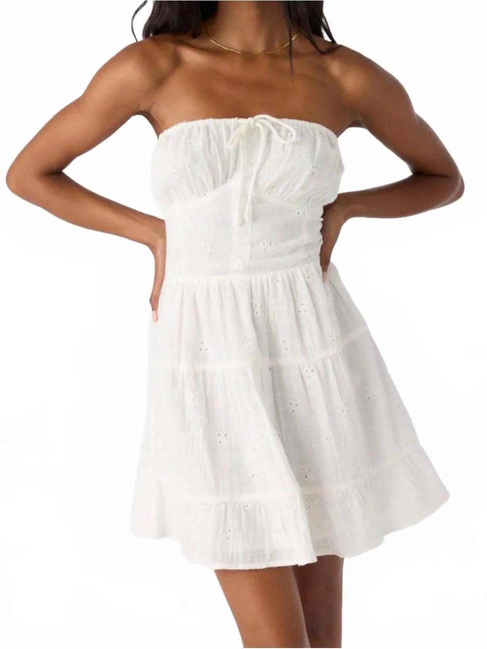 O'Neill White Strapless Eyelet Mini Dress